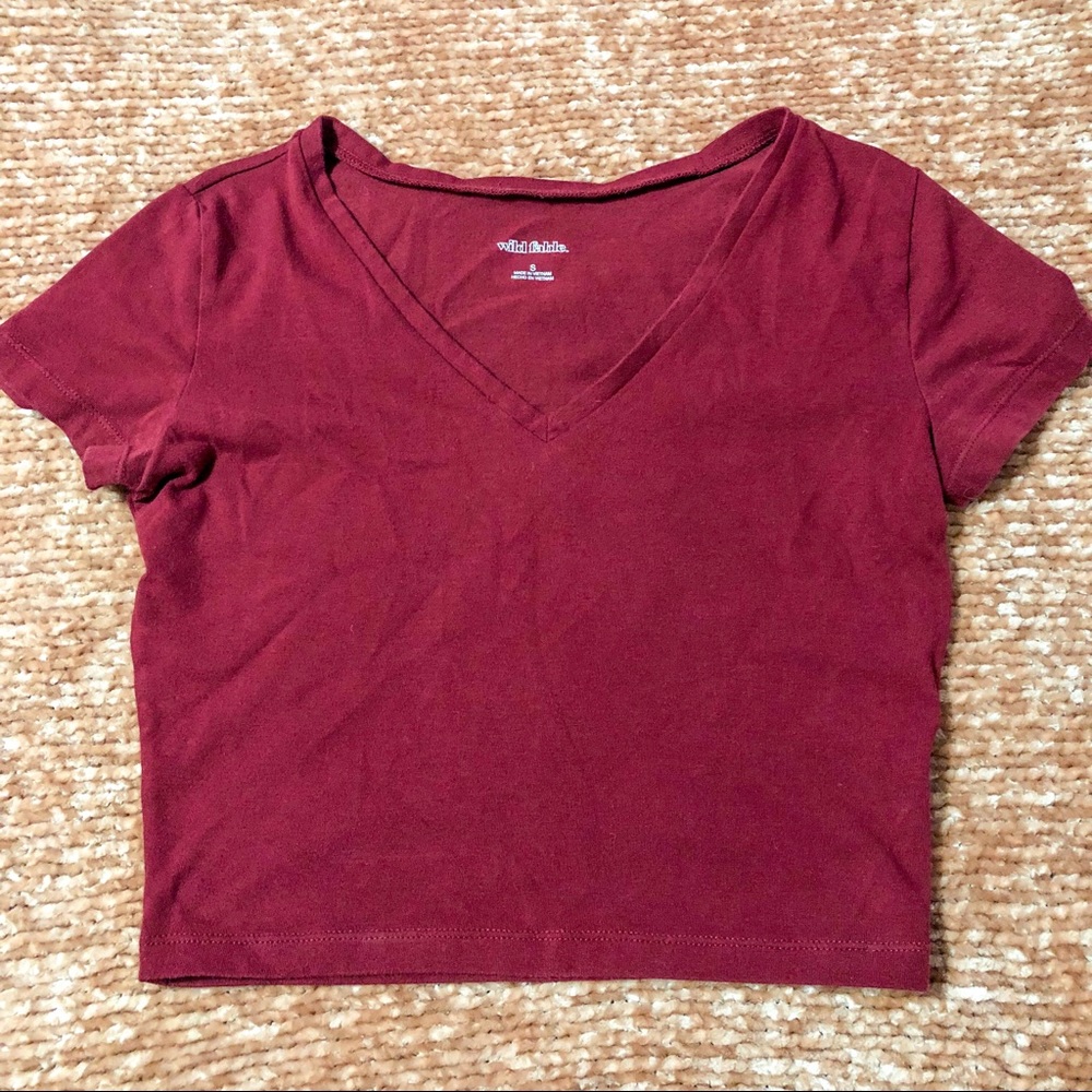 wild fable maroon cropped v-neck